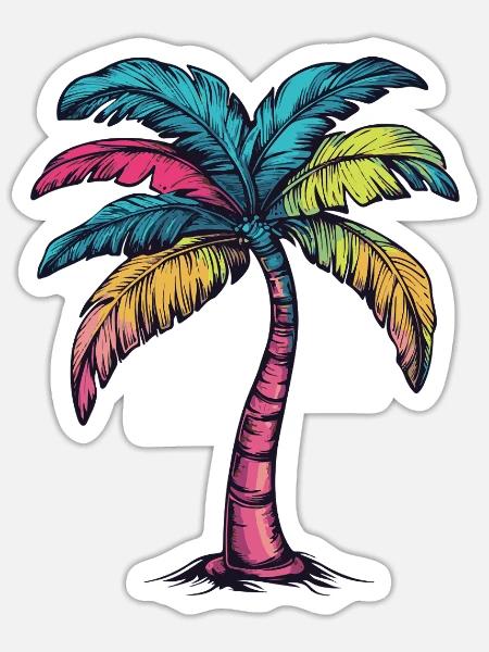 Palme Bunt - Sticker Größe S (10 x 10 cm) - Mattweiß