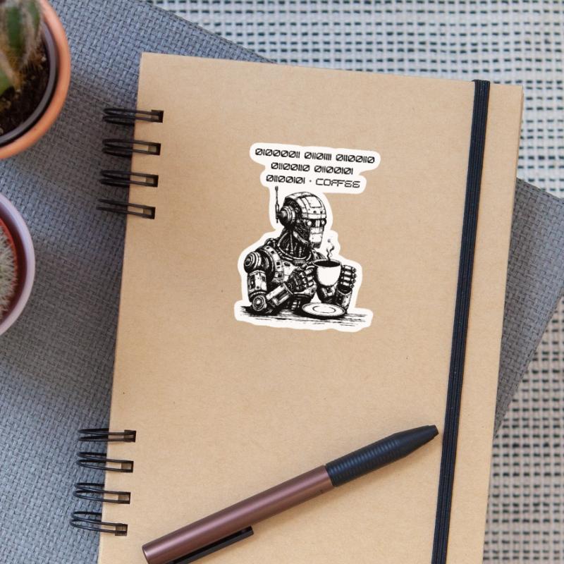 Binary Coffee Code Robot Sticker size S (10 x 10 cm)