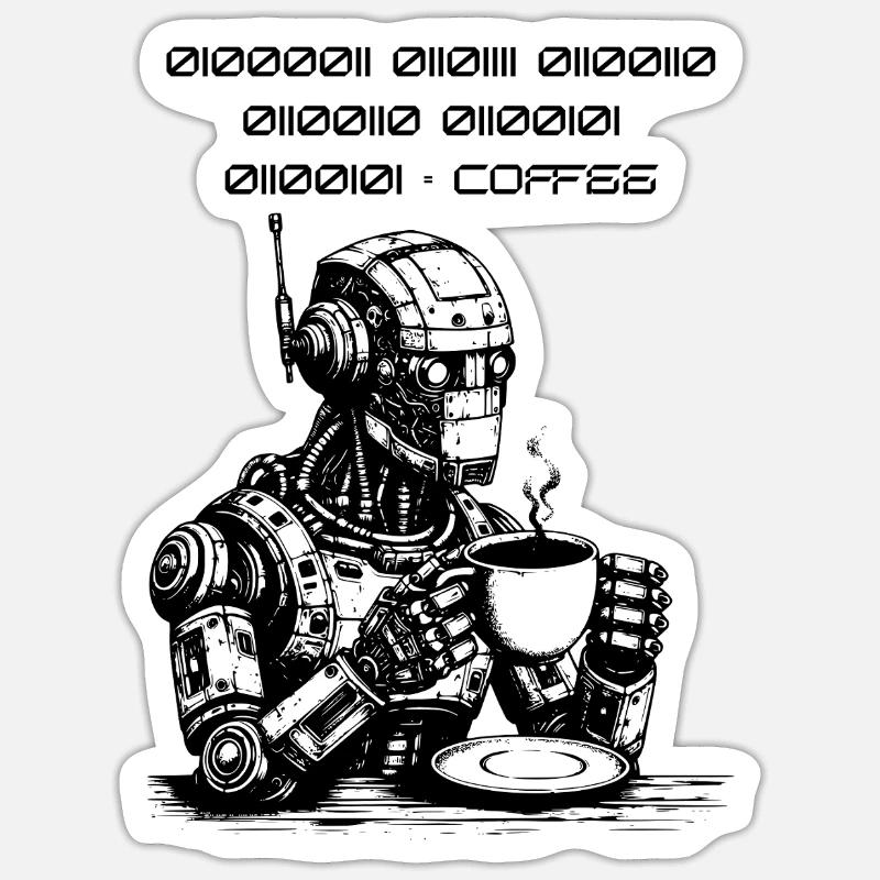 Binary Coffee Code Robot - Sticker size S (10 x 10 cm) - white matte