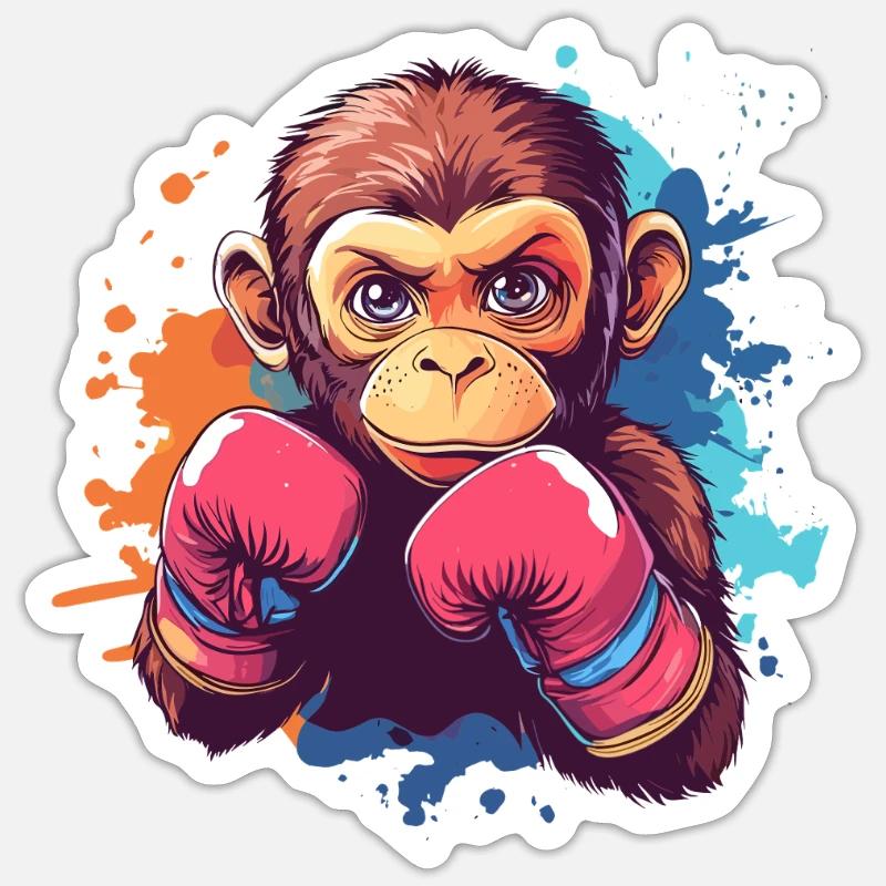 Singe de boxe - Sticker taille S (10 x 10 cm) - blanc mat