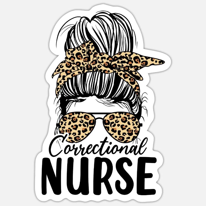 Krankenschwester Messy Bun Leopard Krankenschwester im Gefängnis - Sticker Größe S (10 x 10 cm) - Mattweiß