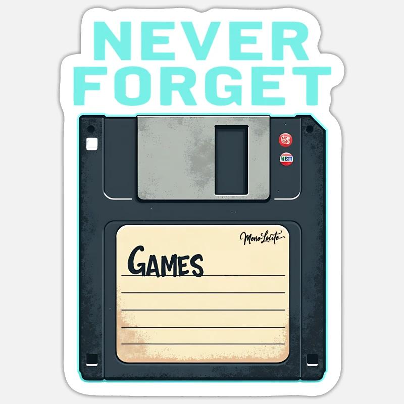 Never Forget Retro Floppy Disk Design Sticker size S (10 x 10 cm)