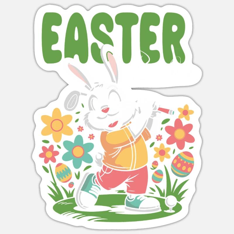 Easter bunny playing golf Sticker size S (10 x 10 cm)