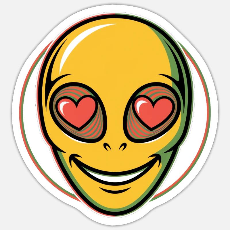Psychédélique Alien Face Ravers - Sticker taille S (10 x 10 cm) - blanc mat