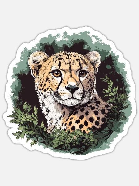 Gepard im grünen Dschungel - Sticker Größe S (10 x 10 cm) - Mattweiß