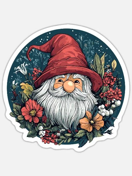 Waldwichtel mit Blumen - Sticker Größe S (10 x 10 cm) - Mattweiß