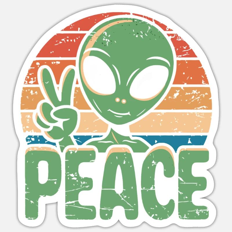 Alien UFO Peace - Sticker size S (10 x 10 cm) - white matte