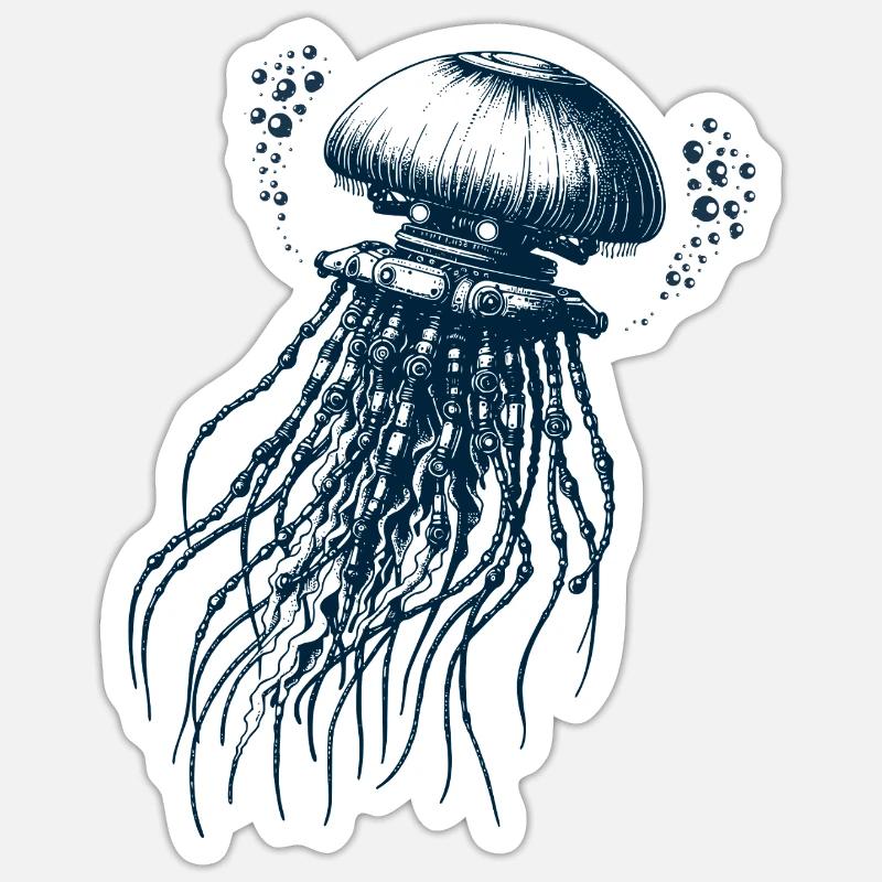 Méduse robot - Sticker taille S (10 x 10 cm) - blanc mat