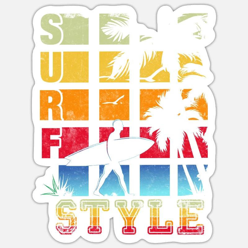 Style de surf rétro - Sticker taille S (10 x 10 cm) - blanc mat