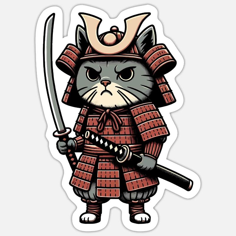 Samurai Cat - Warrior Kitten in Armor Sticker Größe S (10 x 10 cm)