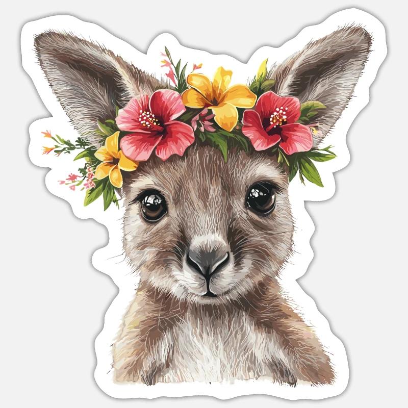 Kangourou fleuri - Sticker taille S (10 x 10 cm) - blanc mat