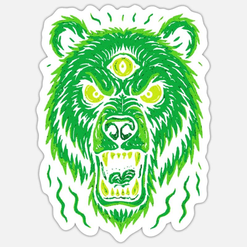 Wild bear with third eye neon style Sticker size S (10 x 10 cm)