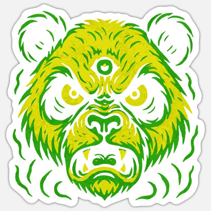 Dreiaugiger Neon-Panda mit Killerblick - Sticker Größe S (10 x 10 cm) - Mattweiß