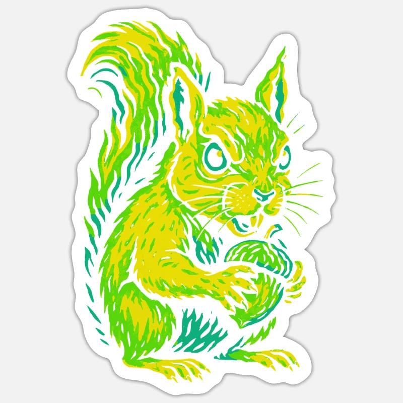 Wütendes Neon-Eichhörnchen mit Nuss Sticker Größe S (10 x 10 cm)