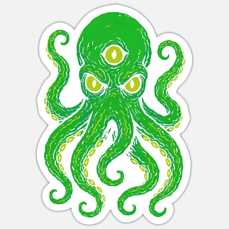Tentacle Octopus with Third Eye Neon Sticker size S (10 x 10 cm)