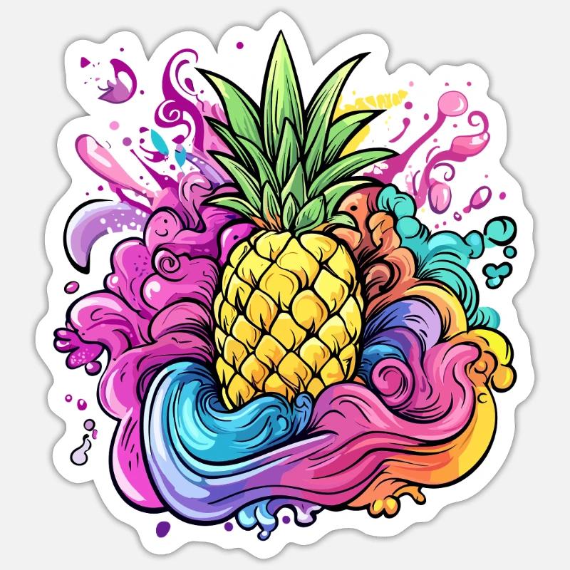 Explosion de couleur ananas Sticker taille S (10 x 10 cm)