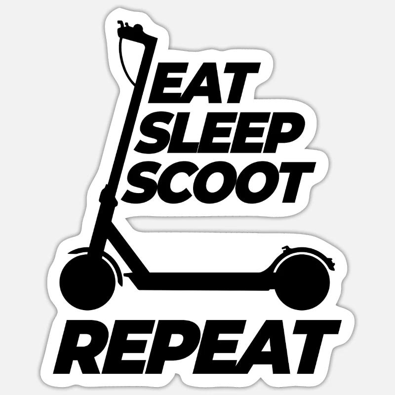 Eat Sleep Scoot Repeat, E-Scooter, Elektro Roller - Sticker Größe S (10 x 10 cm) - Mattweiß