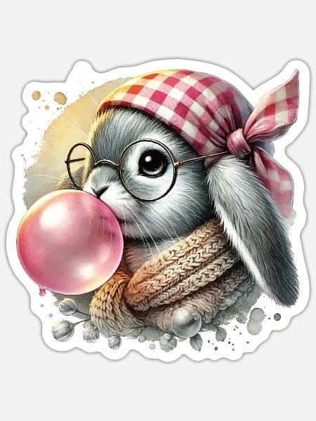 Ostern Retro Hase Mit Brille In Cottagecore Stil - Sticker Größe S (10 x 10 cm) - Mattweiß