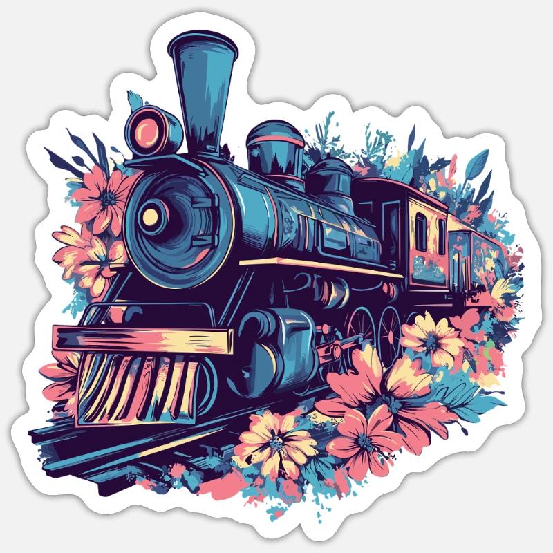 Magie du train de fleurs - Sticker taille S (10 x 10 cm) - blanc mat