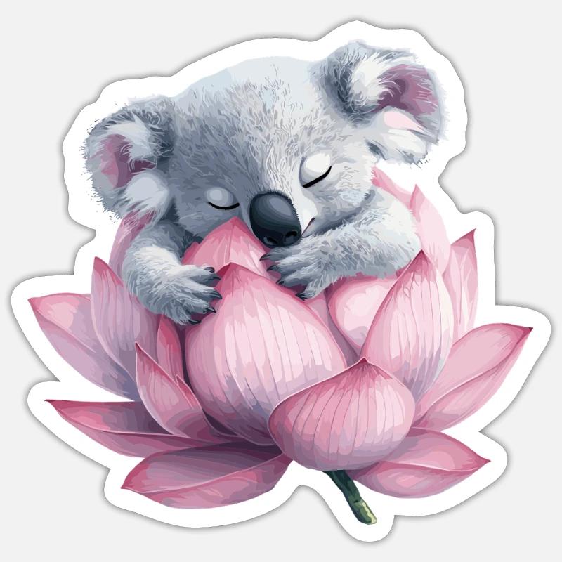 Sleeping koala on lotus - Sticker size S (10 x 10 cm) - white matte