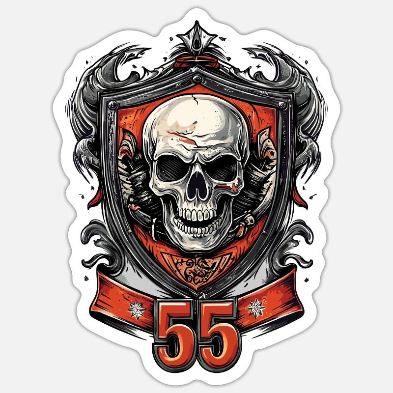 55 Compleanno Biker Moto Teschio - Sticker formato S (10 x 10 cm) - bianco opaco