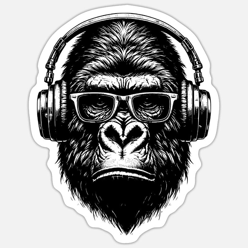 Musik Gorilla - Sticker Größe S (10 x 10 cm) - Mattweiß