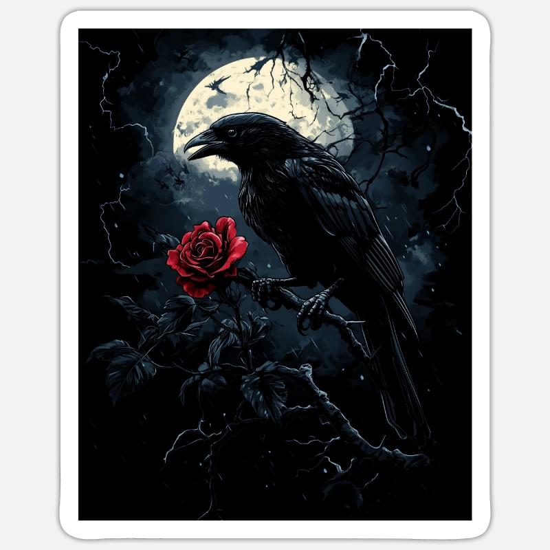 Rabe Rose Mond Düster Gothic Schwarze Krähe Sticker Größe S (10 x 10 cm)