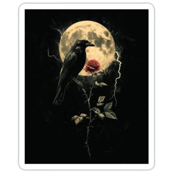 Rabe Rose Mond Düster Gothic Schwarze Krähe - Sticker Größe S (10 x 10 cm) - Mattweiß - Vorne