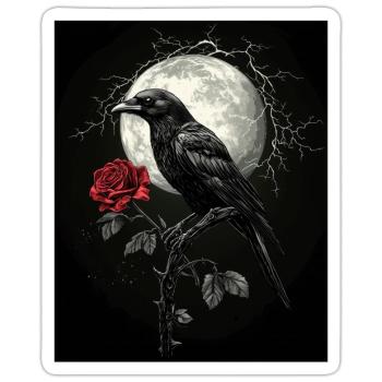 Rabe Rose Mond Düster Gothic Schwarze Krähe - Sticker Größe S (10 x 10 cm) - Mattweiß - Vorne
