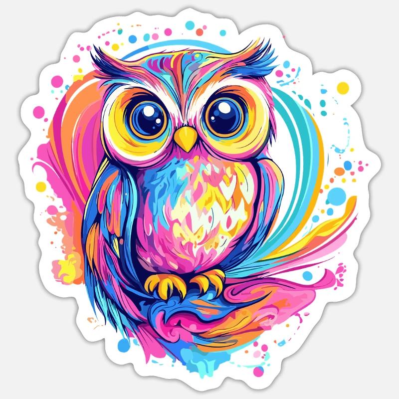 Bunte niedliche Eule - Sticker Größe S (10 x 10 cm) - Mattweiß