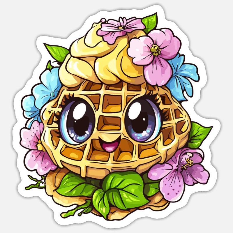 Gaufre florale joyeuse - Sticker taille S (10 x 10 cm) - blanc mat