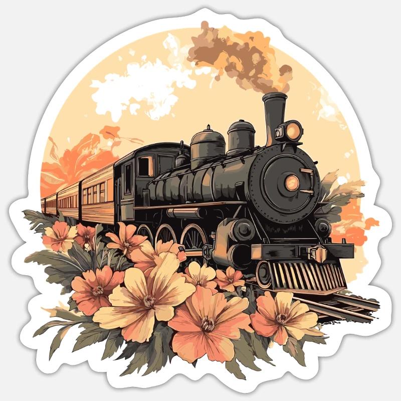 Nostalgic Train with Flowers - Sticker size S (10 x 10 cm) - white matte