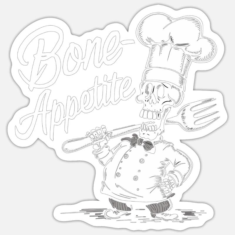 Os Appétit Squelette Chef - Sticker taille S (10 x 10 cm) - blanc mat