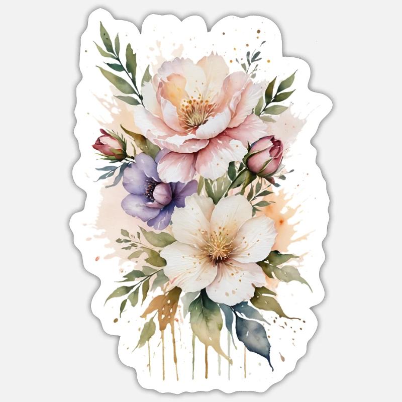 Ätherisches Aquarell Blumenstrauß Sticker Größe S (10 x 10 cm)