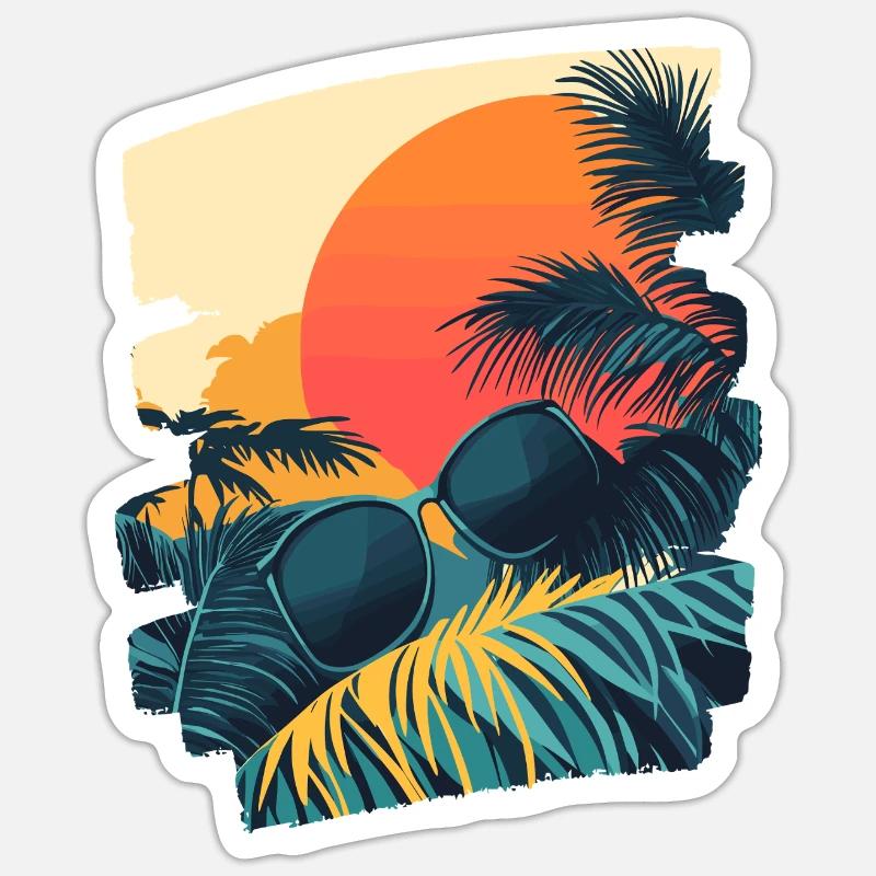 Summer Palm Tree Sunset - Sticker size S (10 x 10 cm) - white matte