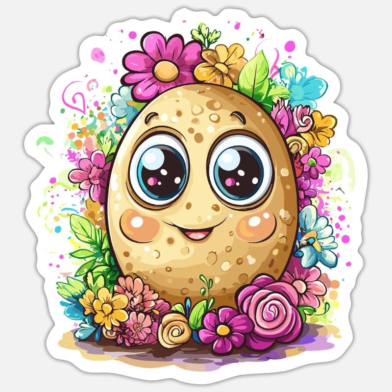 Fleur de patate heureuse - Sticker taille S (10 x 10 cm) - blanc mat