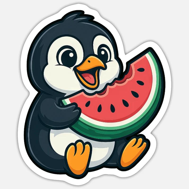 Pinguin mit Wassermelone Sommerfrucht - Sticker Größe S (10 x 10 cm) - Mattweiß