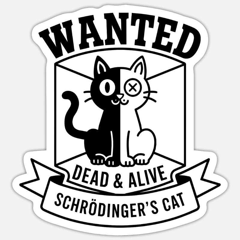 Le chat de Schroedinger - Sticker taille S (10 x 10 cm) - blanc mat