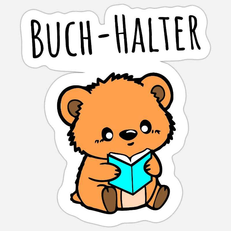 Der kleine Teddy ist ein Buch Halter! - Sticker Größe S (10 x 10 cm) - Mattweiß