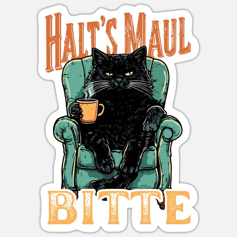 Halt’s Maul Bitte – Coole Vintage Katze mit Spruch - Sticker Größe S (10 x 10 cm) - Mattweiß