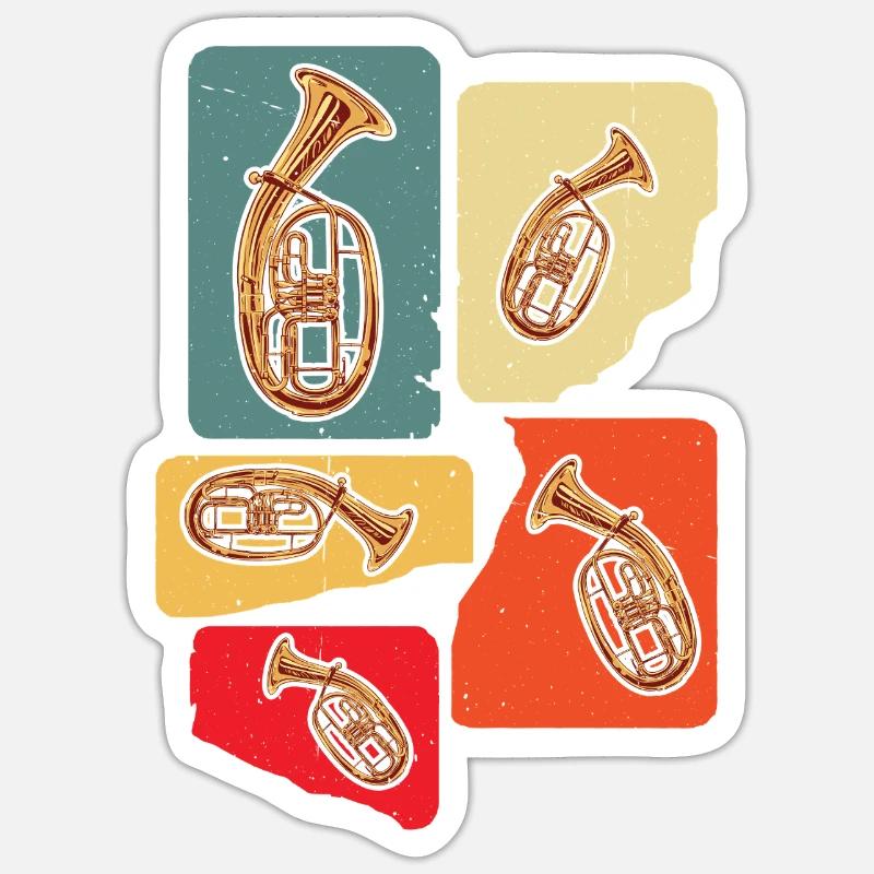 Conception créative de cor ténor dans des couleurs rétro Sticker taille S (10 x 10 cm)
