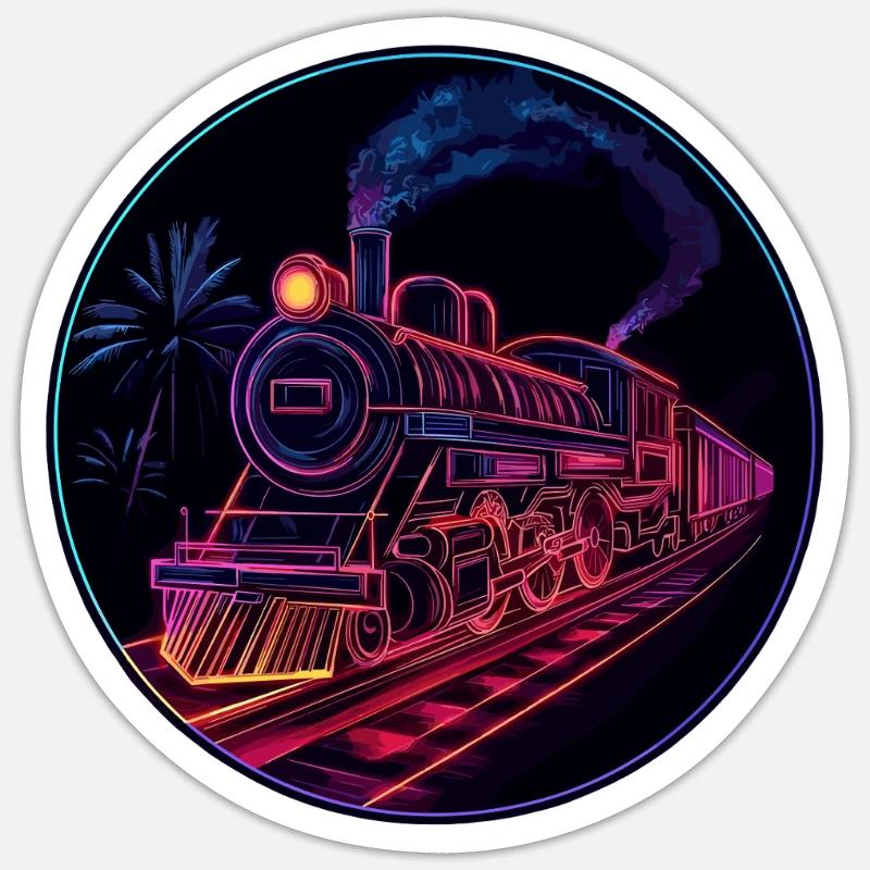 Neon train at night Sticker size S (10 x 10 cm)