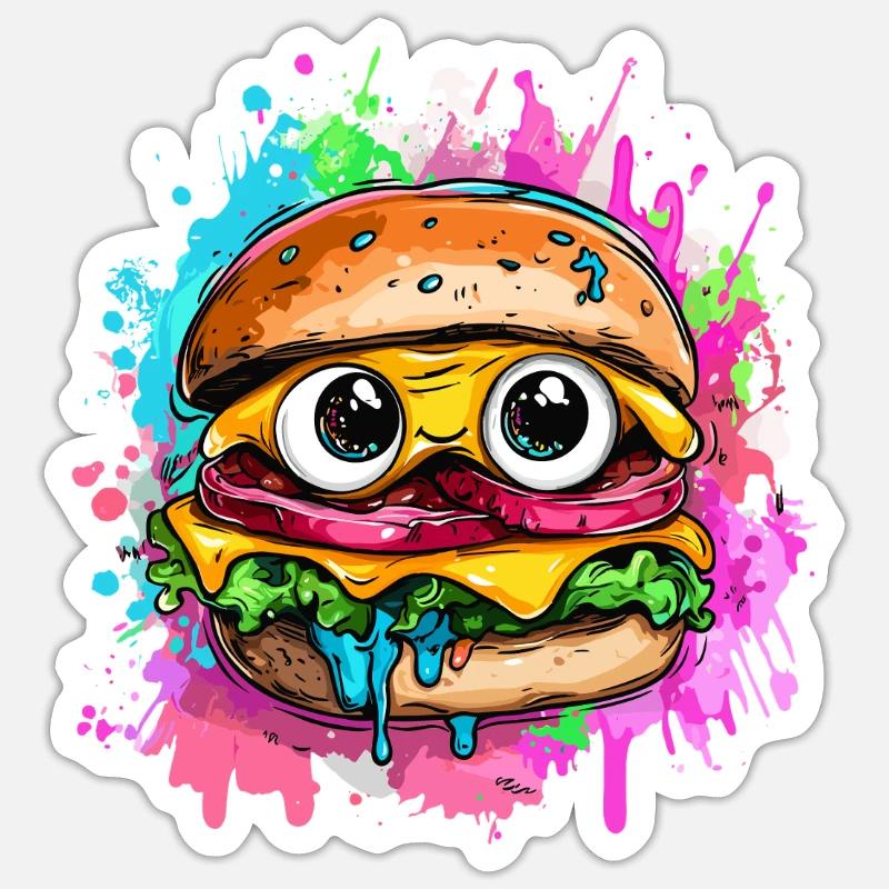 Burger mit Comic-Gesicht - Sticker Größe S (10 x 10 cm) - Mattweiß
