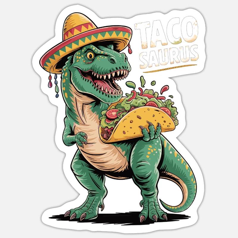 Taco trifft Dino - Sticker Größe S (10 x 10 cm) - Mattweiß