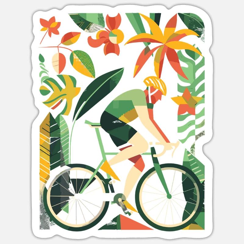 Fahrradfahrer Comic Look - Sticker Größe S (10 x 10 cm) - Mattweiß