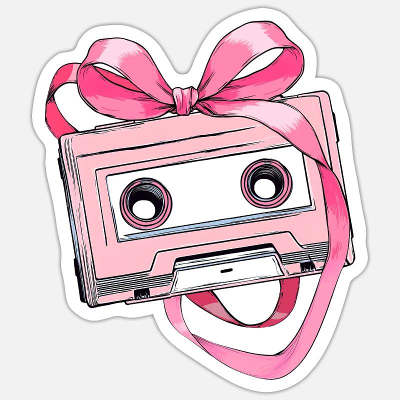 Coquette Bow Cassette Strap 80s Retro Sticker size S (10 x 10 cm)