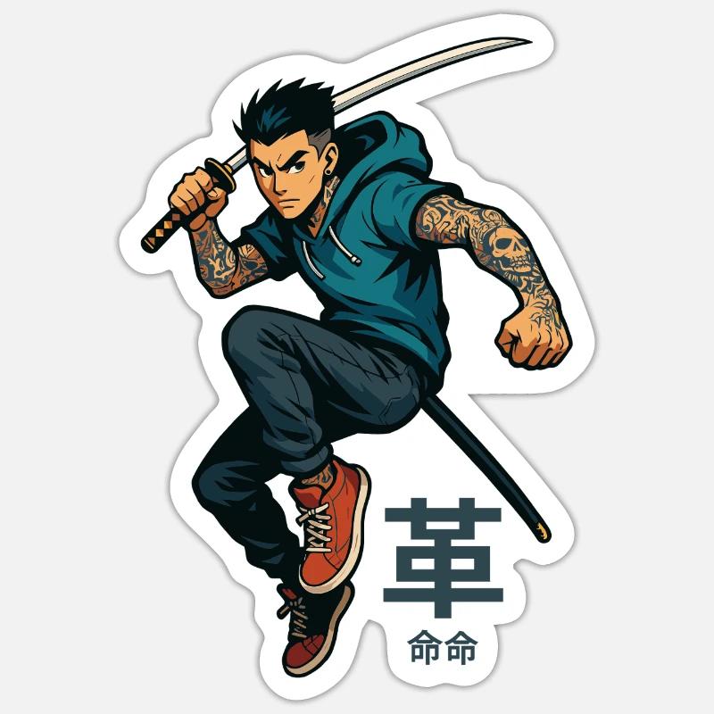 Cooler Samurai mit Katana Sticker Größe S (10 x 10 cm)