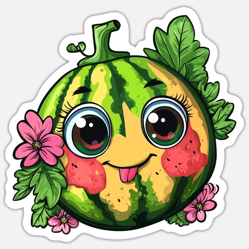 Pastèque sucrée aux fleurs - Sticker taille S (10 x 10 cm) - blanc mat