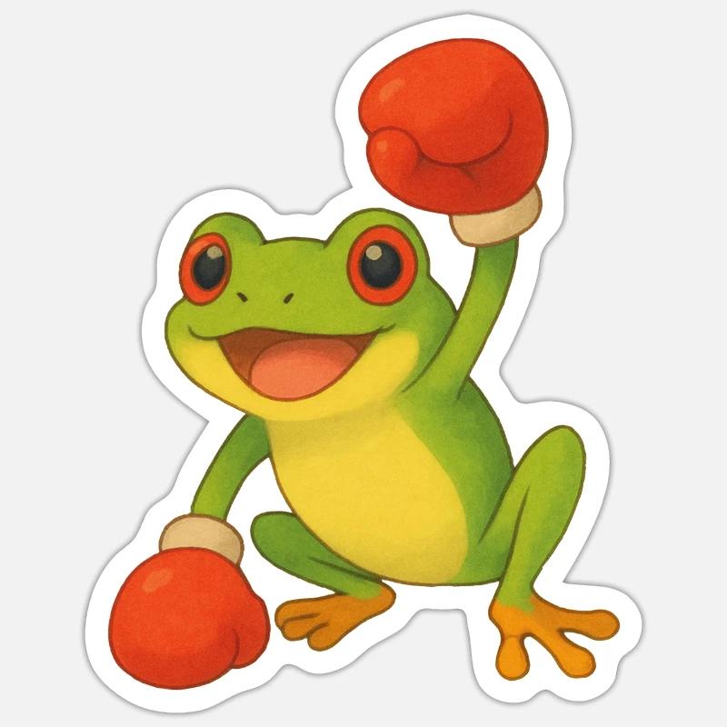 Frosch mit Boxhandschuhen - Sticker Größe S (10 x 10 cm) - Mattweiß