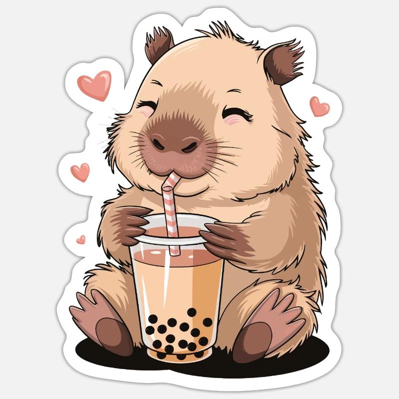 Niedliches Capybara Bubble Tea Sticker Größe S (10 x 10 cm)